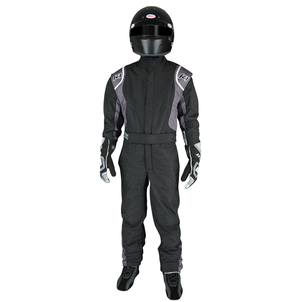 K1 RACEGEAR PRECISON II YOUTH GRAY - BLACK DRIVING SUIT - FRONT VIEW